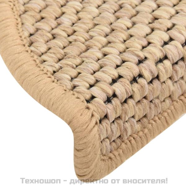 Самозалепващи стелки за стълби сизал 15бр 56x17x3см светлобежов