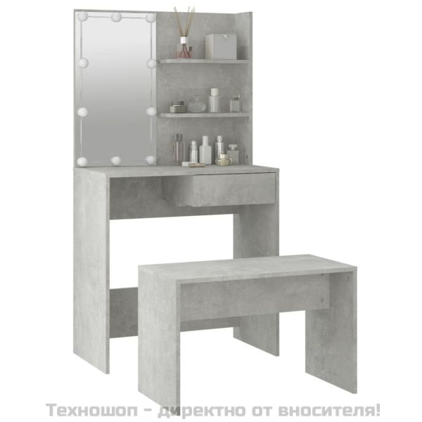 Комплект тоалетка с LED, бетонно сива, инженерно дърво