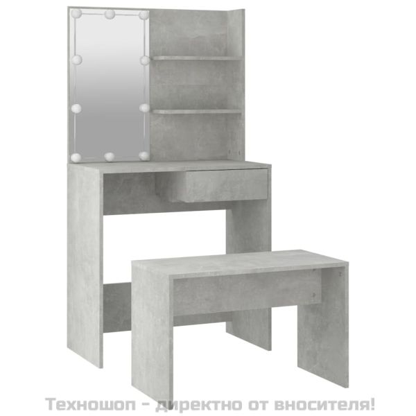 Комплект тоалетка с LED, бетонно сива, инженерно дърво