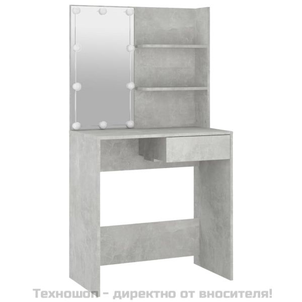 Комплект тоалетка с LED, бетонно сива, инженерно дърво