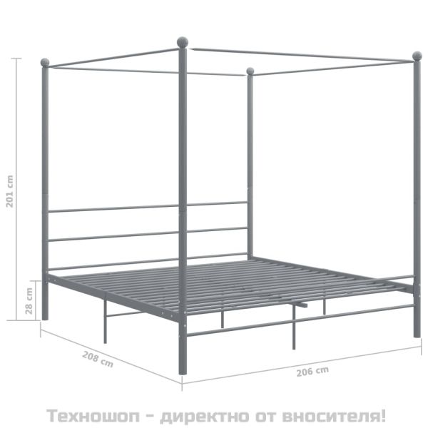 Рамка за легло с балдахин, сива, метал, 200x200 см