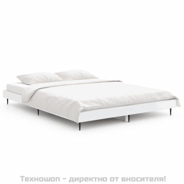 Рамка за легло, бял гланц, 135x190 см, инженерно дърво