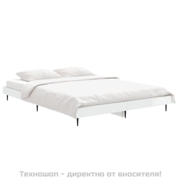 Рамка за легло, бял гланц, 135x190 см, инженерно дърво