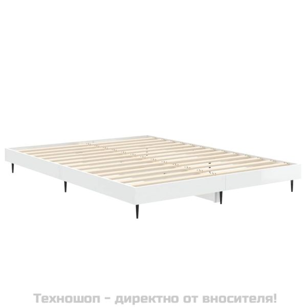 Рамка за легло, бял гланц, 135x190 см, инженерно дърво