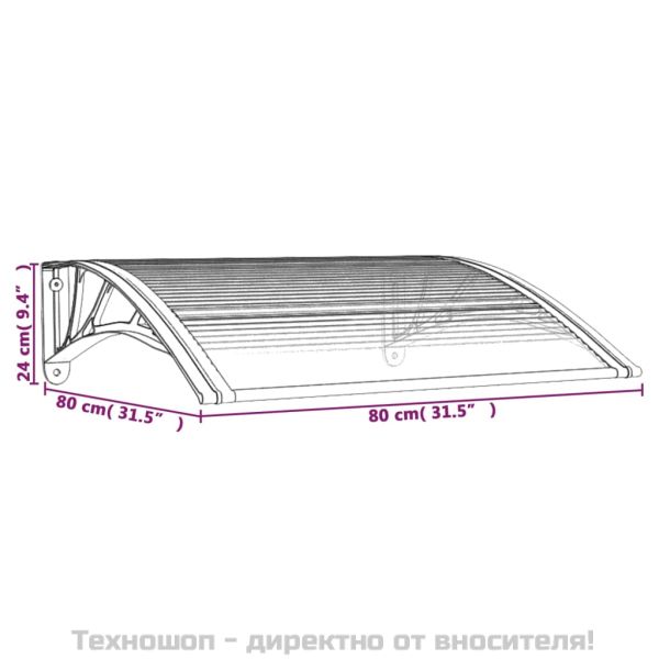 Сенник за врата, сив и прозрачен, 80x75 см, поликарбонат