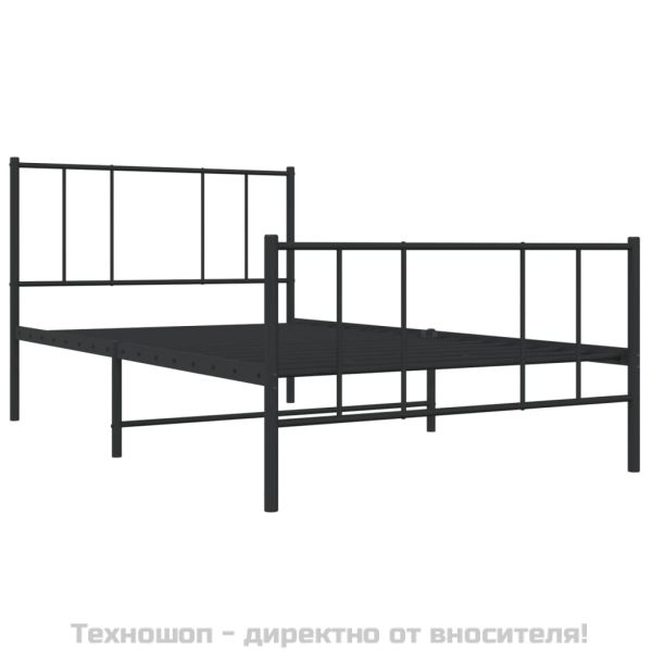 Метална рамка за легло с горна и долна табла, черна, 100x190 см