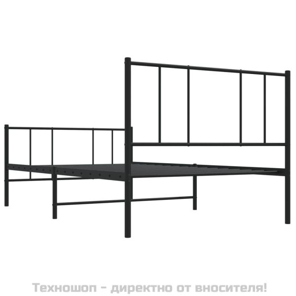 Метална рамка за легло с горна и долна табла, черна, 100x190 см