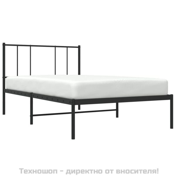 Метална рамка за легло с горна табла, черна, 100x190 см