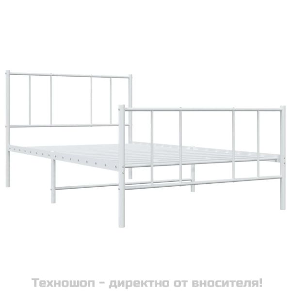 Метална рамка за легло с горна и долна табла, бяла, 100x190 см