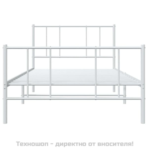 Метална рамка за легло с горна и долна табла, бяла, 100x190 см