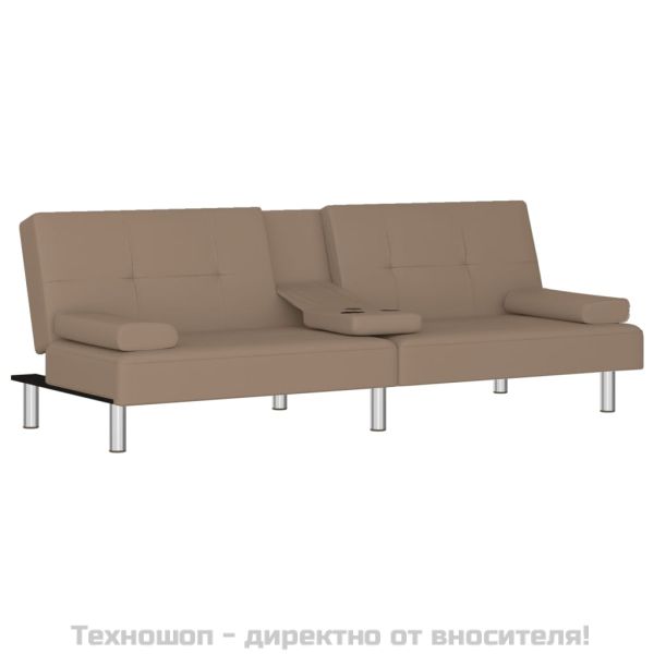 Разтегателен диван с поставки за чаши капучино изкуствена кожа