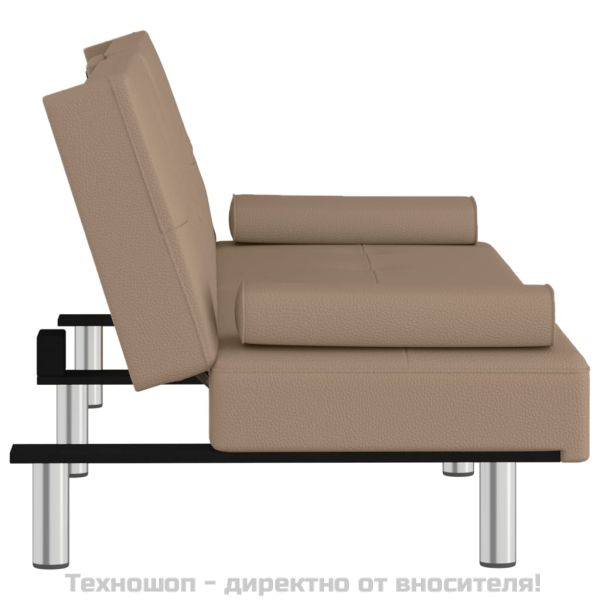 Разтегателен диван с поставки за чаши капучино изкуствена кожа