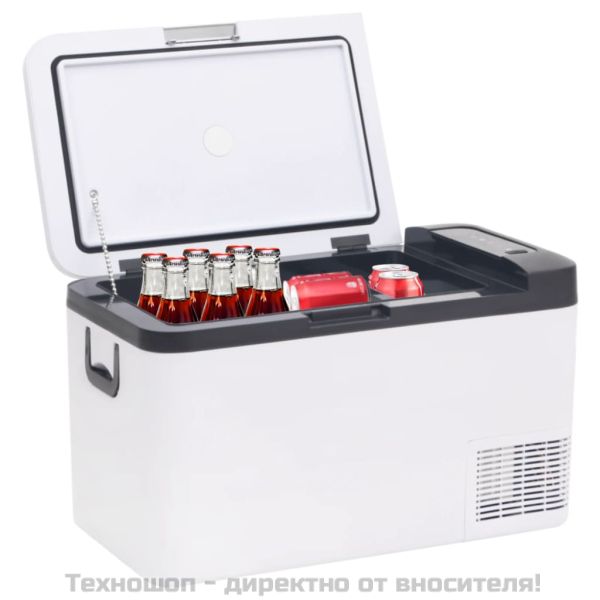 Хладилна кутия с дръжка и адаптер черно и бяло 25 л PP и PE