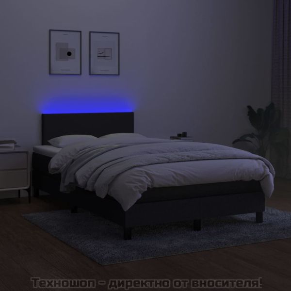 Боксспринг легло с матрак и LED, черно, 120x200 см, плат