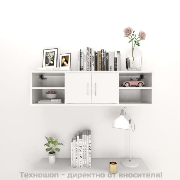 Стенен рафт, бял гланц, 102x30x29 см, инженерно дърво