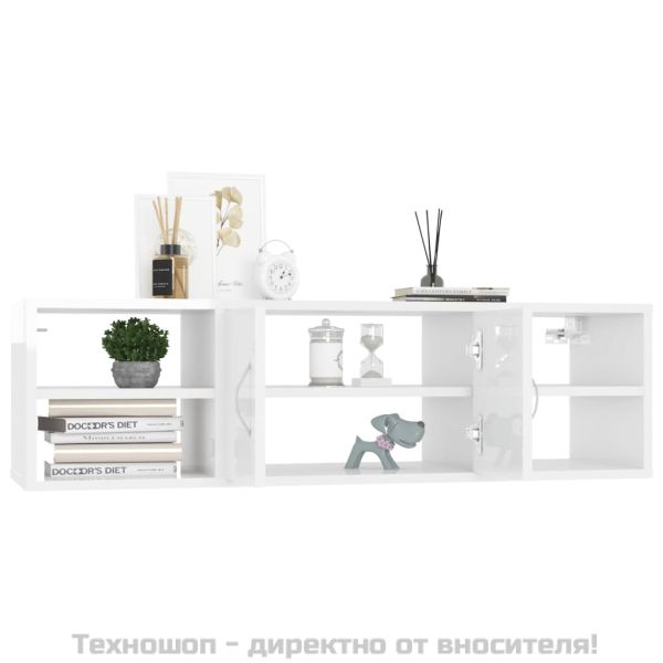 Стенен рафт, бял гланц, 102x30x29 см, инженерно дърво