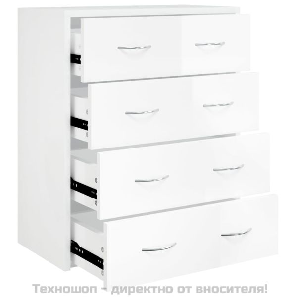 Сайдборд с 4 чекмеджета, 60x30,5x71 см, бял гланц