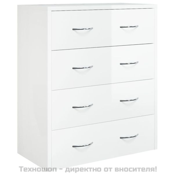Сайдборд с 4 чекмеджета, 60x30,5x71 см, бял гланц