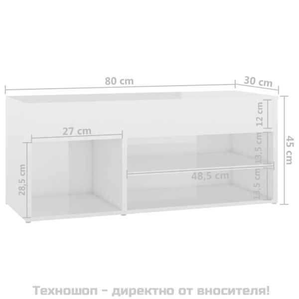 Пейка за обувки, бял гланц, 80x30x45 см, инженерно дърво