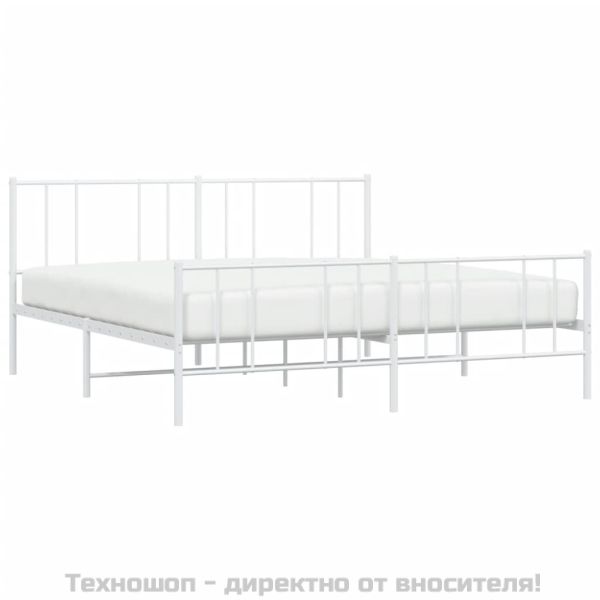 Метална рамка за легло с горна и долна табла, бяла, 193x203 см