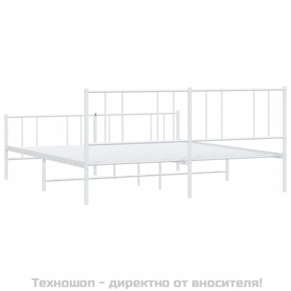 Метална рамка за легло с горна и долна табла, бяла, 193x203 см