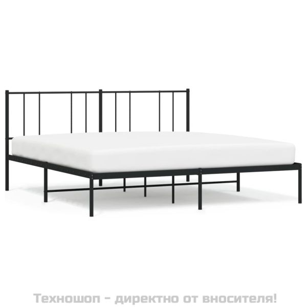 Метална рамка за легло с горна табла, черна, 193x203 см