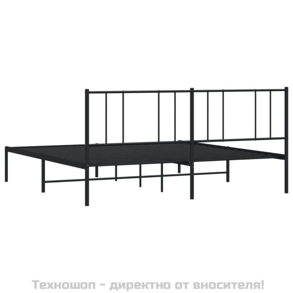 Метална рамка за легло с горна табла, черна, 193x203 см
