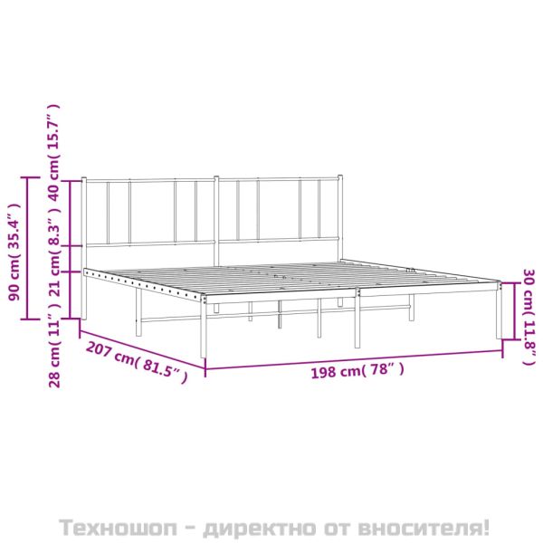 Метална рамка за легло с горна табла, черна, 193x203 см