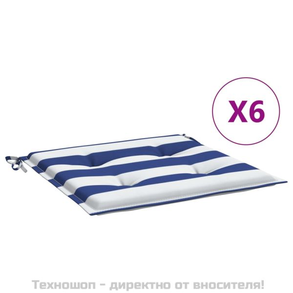 Възглавници за градински стол 6 бр синьо и бяло 50x50x4 см плат