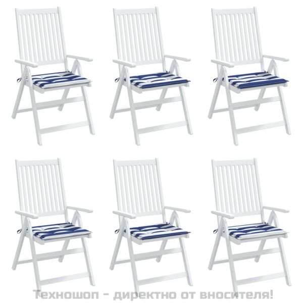 Възглавници за градински стол 6 бр синьо и бяло 50x50x4 см плат