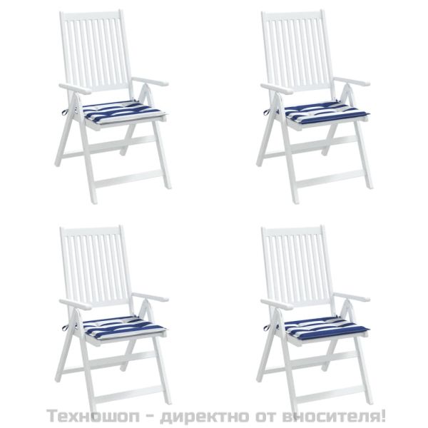 Възглавници за градински стол 4 бр синьо и бяло 50x50x4 см плат