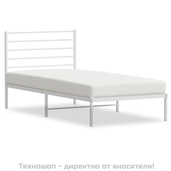 Метална рамка за легло, без матрак, с табла, бяла, 75x190 см