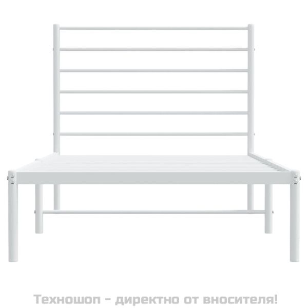 Метална рамка за легло, без матрак, с табла, бяла, 75x190 см