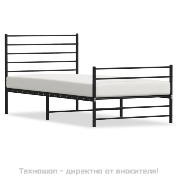 Метална рамка за легло с горна и долна табла, черна, 75x190 см