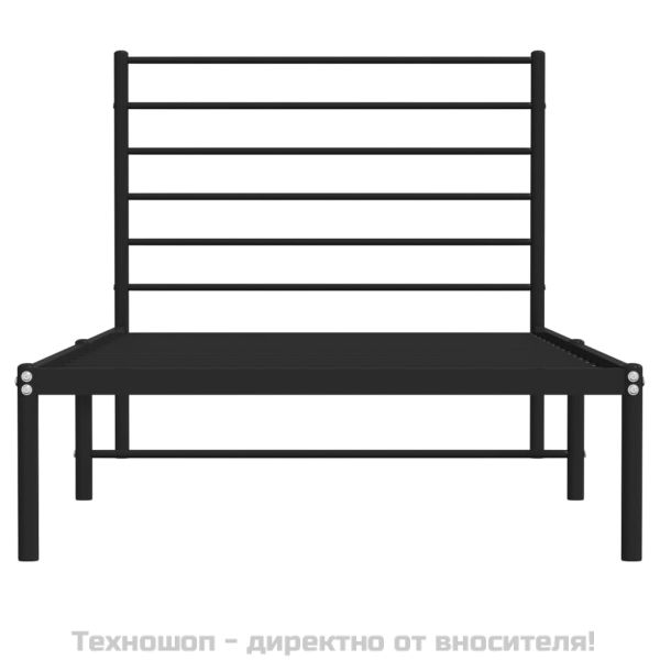 Метална рамка за легло с горна табла, черна, 75x190 см