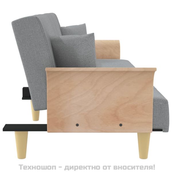 Разтегателно канапе с подлакътници, светлосиво, плат