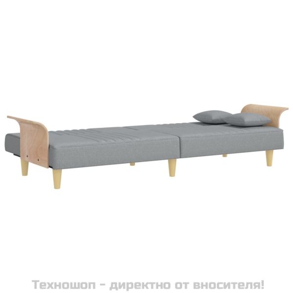 Разтегателно канапе с подлакътници, светлосиво, плат