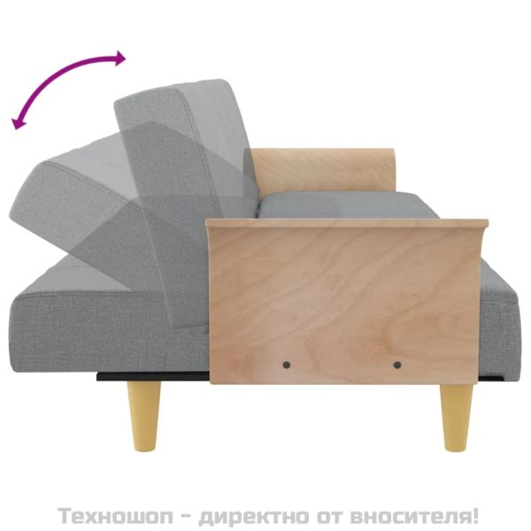 Разтегателно канапе с подлакътници, светлосиво, плат