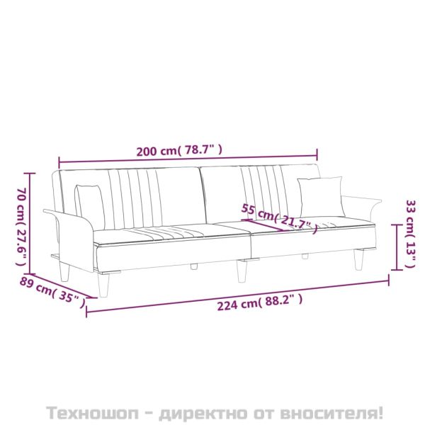 Разтегателно канапе с подлакътници, светлосиво, плат