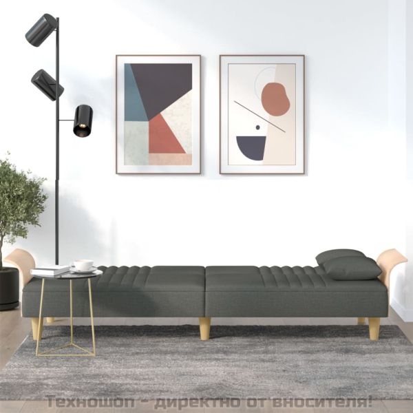 Разтегателно канапе с подлакътници, тъмносиво, плат