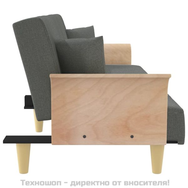 Разтегателно канапе с подлакътници, тъмносиво, плат