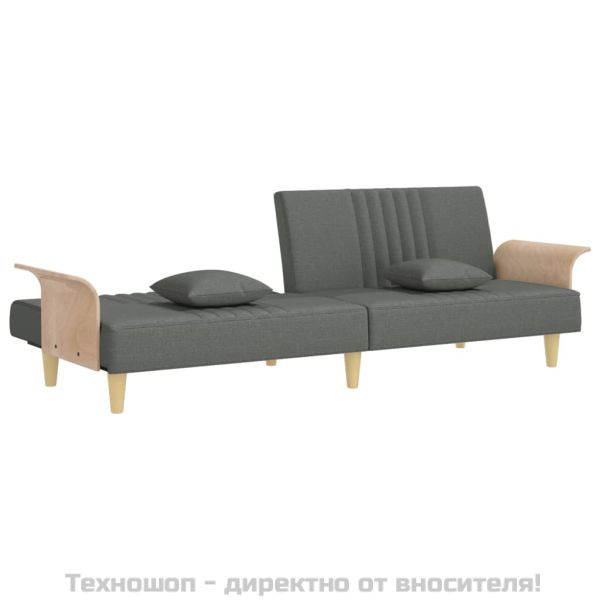 Разтегателно канапе с подлакътници, тъмносиво, плат