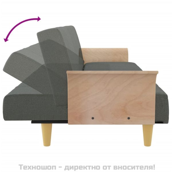 Разтегателно канапе с подлакътници, тъмносиво, плат