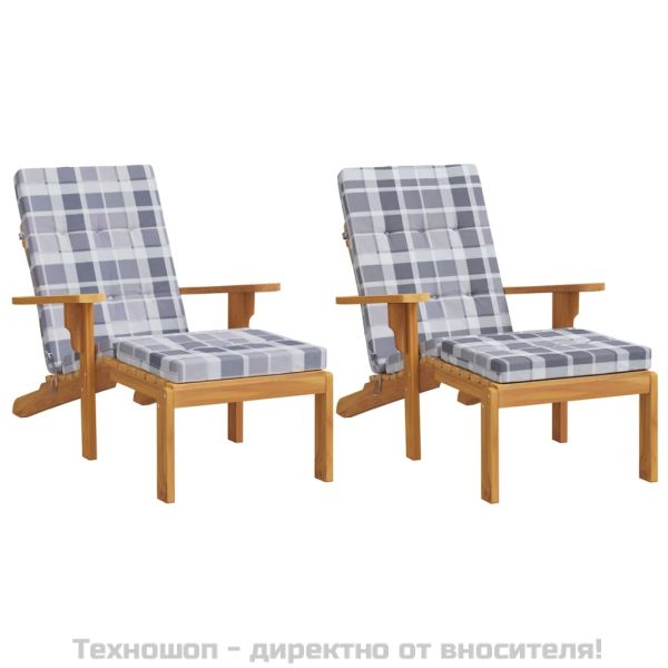 Възглавници за столове шезлонги 2 бр сиво каре Оксфорд плат
