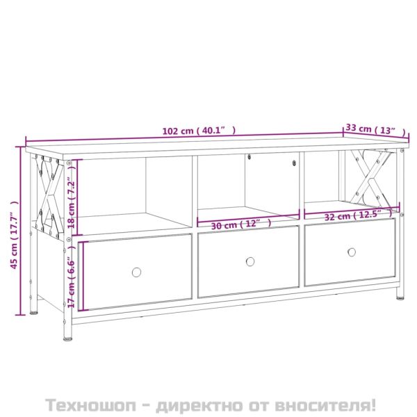 ТB шкаф, черен, 102x33x45 см, инженерно дърво и желязо