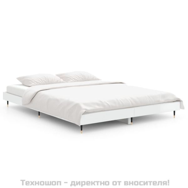 Рамка за легло, бял гланц, 135x190 см, инженерно дърво