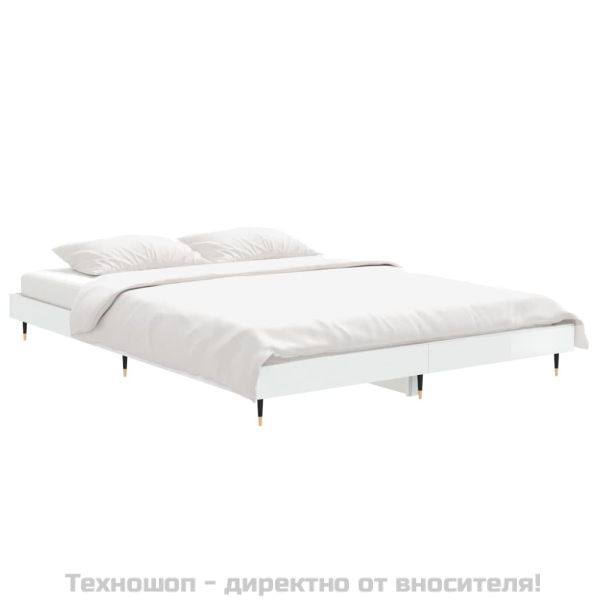 Рамка за легло, бял гланц, 135x190 см, инженерно дърво