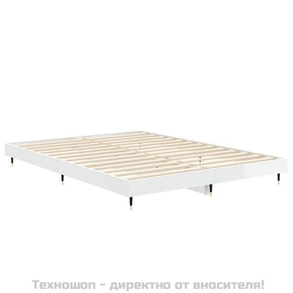 Рамка за легло, бял гланц, 135x190 см, инженерно дърво