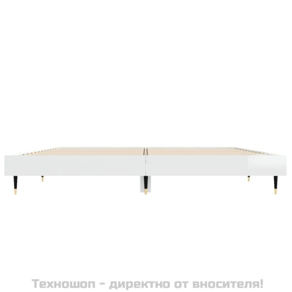 Рамка за легло, бял гланц, 135x190 см, инженерно дърво