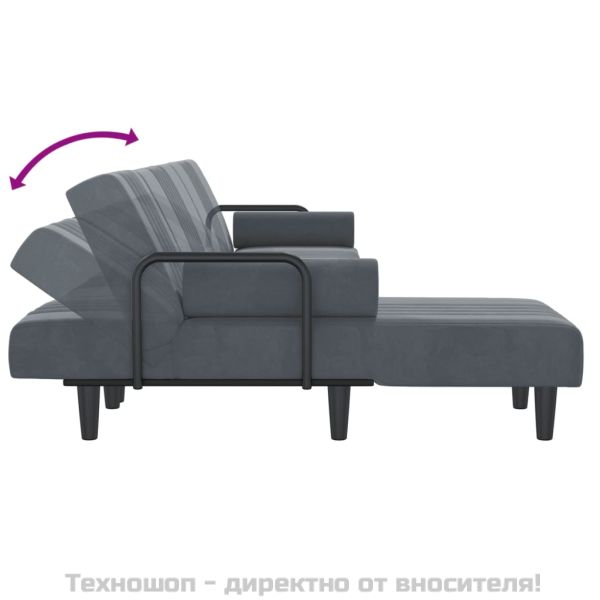 Г-образно разтегателно канапе тъмносиво 260x140x70 см кадифе